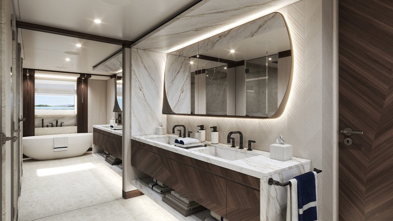 banheiro de iate de luxo com design refinado materiais nobres e acabamento de alto padrão