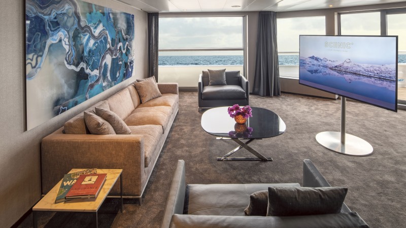 sala de estar suíte luxo Scenic Eclipse