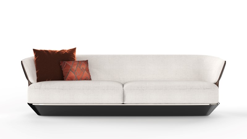 sofá Embrace da Bentley Home em destaque com design contemporâneo e proporções equilibradas