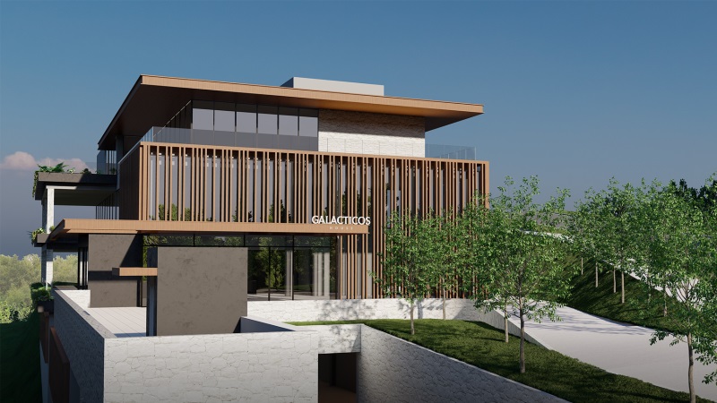 Members club do Galacticos House com áreas de convivência e estrutura de tênis de alto padrão