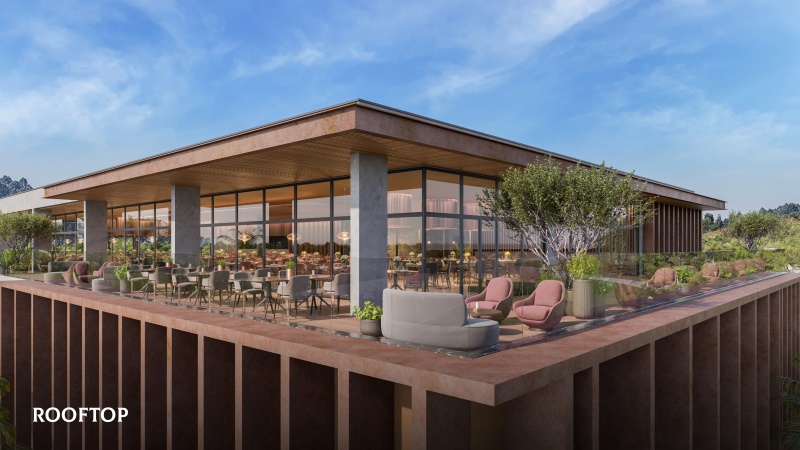 Rooftop do Galacticos House com restaurante e vista panorâmica