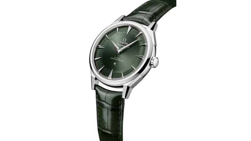 Pulseira em O-MEGASTEEL com couro de alligator do modelo 39,4 mm