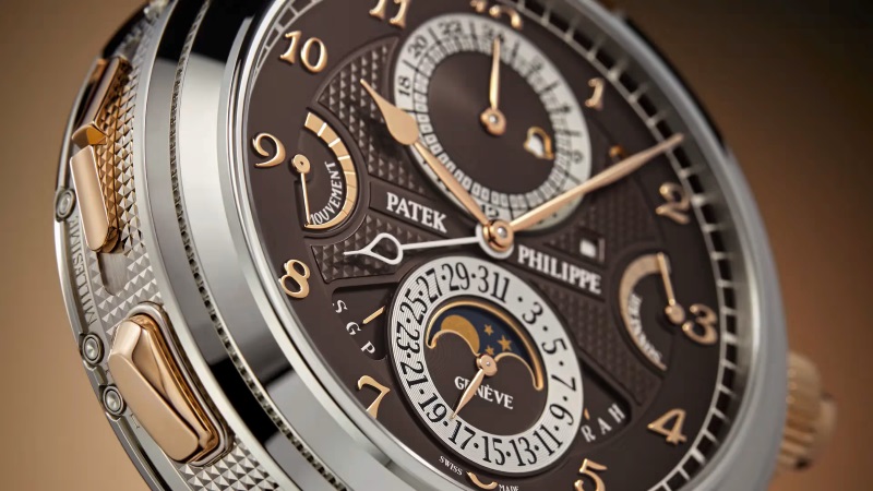 Detalhes em ouro rosa e branco Patek Philippe 6300