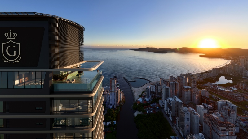 Rooftop Sky de luxo com piscina e vista panorâmica ao pôr do sol em Itapema