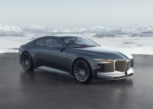 Vision BMW ALPINA em ângulo de três quartos destacando design frontal e lateral do novo conceito de luxo da BMW
