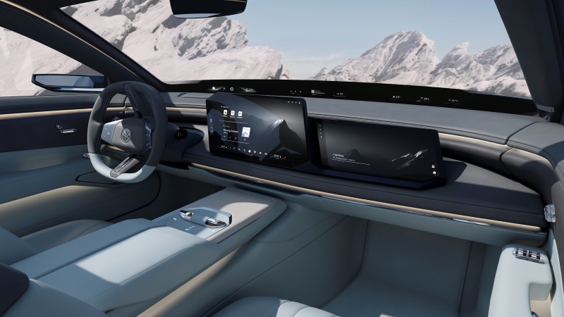 Interior do Vision BMW ALPINA com console central, volante e acabamento artesanal