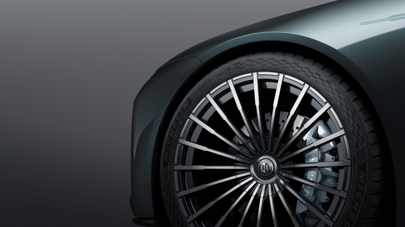 Detalhe da roda do Vision BMW ALPINA com tradicional desenho de 20 raios