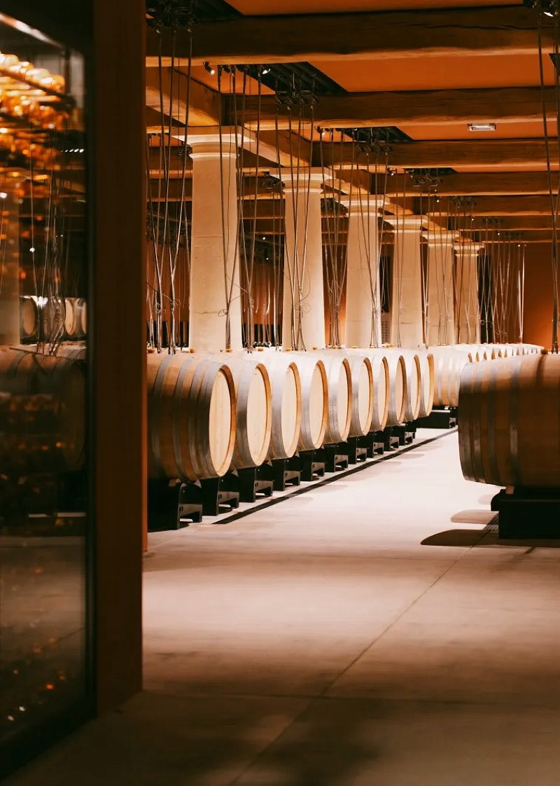 Adega da Château d'Esclans com barris utilizados na produção de vinhos em Provence