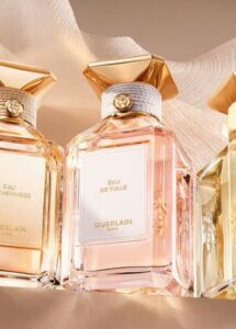 Coleção Les Eaux da Guerlain com os cinco perfumes de luxo inspirados na alta perfumaria francesa e nas matérias têxteis