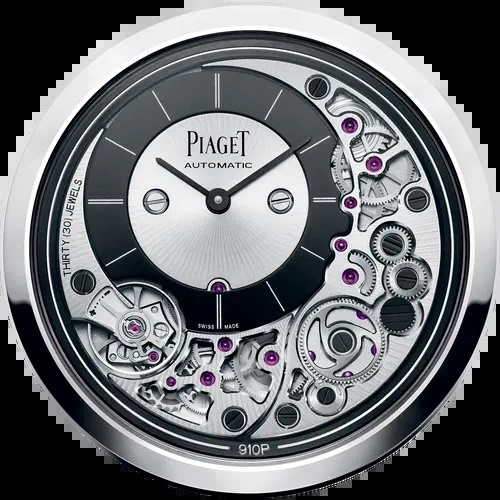 Interior do relógio Piaget Altiplano mostrando movimento automático ultrafino e engenharia de alta relojoaria suíça