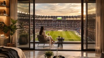Apartamento de luxo com vista para estádio de futebol durante a Copa do Mundo 2026 representando o mercado de aluguel por temporada e a estratégia de crescimento do Airbnb