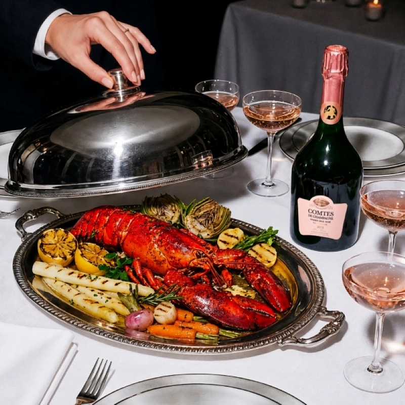 Comtes de Champagne Rosé harmonizado com lagosta em experiência de alta gastronomia francesa