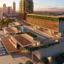 Perspectiva do rooftop do novo empreendimento de uso misto do Flamboyant em Goiânia com projeto de desenvolvimento imobiliário