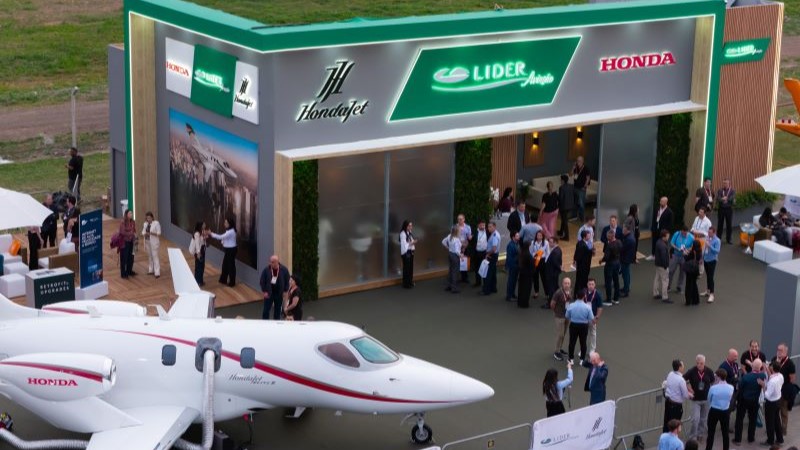Lider Aviação na LABACE 2026 com estande e HondaJet exposto