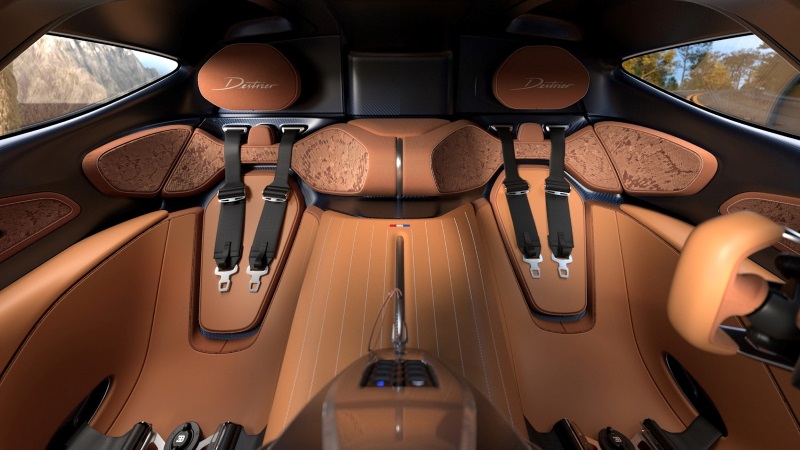 Interior do Bugatti Destrier mostrando os dois bancos dianteiros do motorista e passageiro