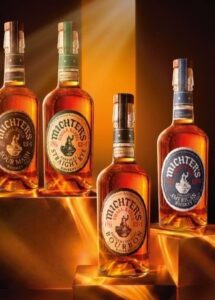Quatro garrafas de Michter's posicionadas ao centro da imagem