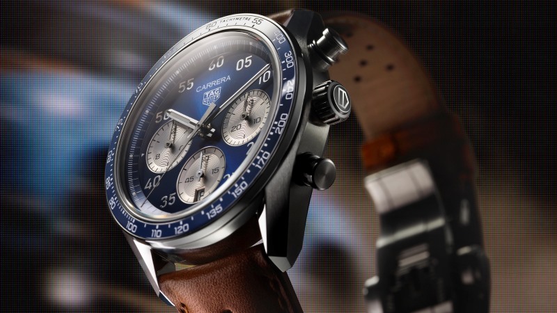 TAG Heuer Carrera Chronograph Sport CDB2111 com pulseira de couro marrom perfurado