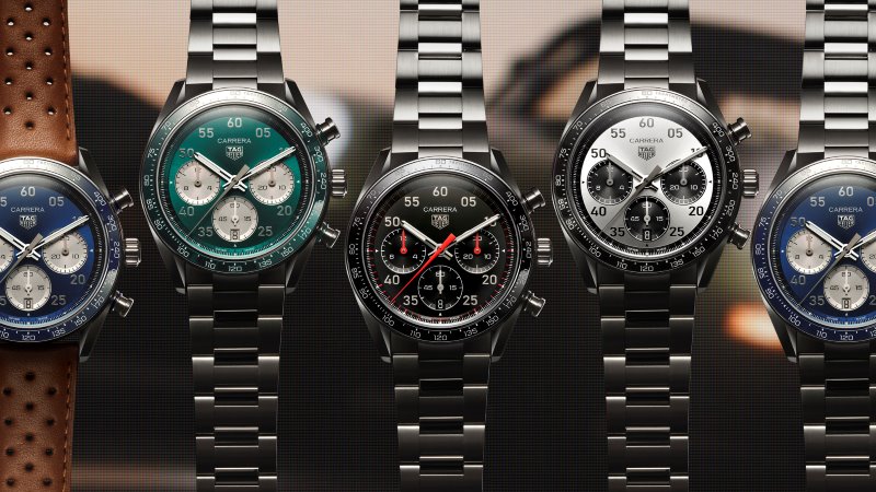 Cinco modelos do TAG Heuer Carrera Chronograph Sport lado a lado