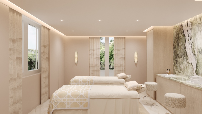 Sala de tratamento do Dior Spa com duas camas paralelas