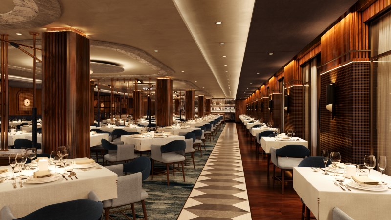 Interior do Cagney’s Restaurant a bordo do Norwegian Aura