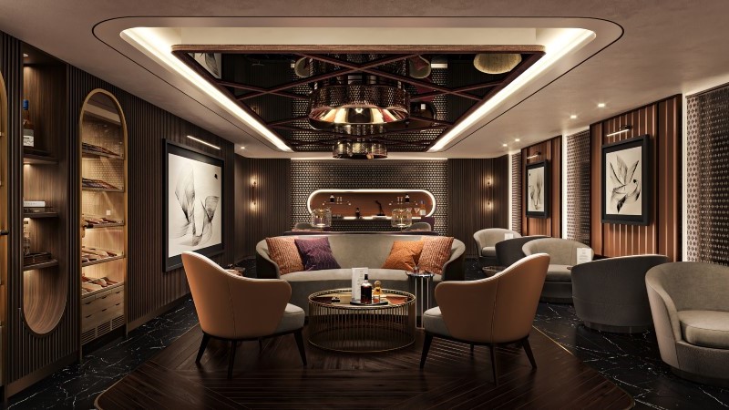 Interior do Humidor Lounge a bordo do Norwegian Aura