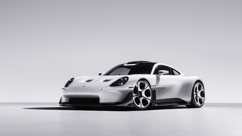 Porsche Mission S visto de frente e pela lateral esquerda em ângulo