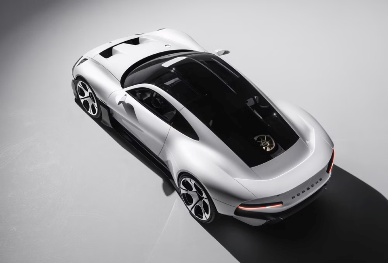 Porsche Mission S visto de cima em ângulo, com a parte superior e a lateral esquerda visívei