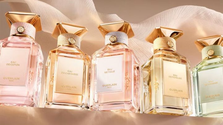 Coleção Les Eaux da Guerlain com os cinco perfumes de luxo inspirados na alta perfumaria francesa e nas matérias têxteis